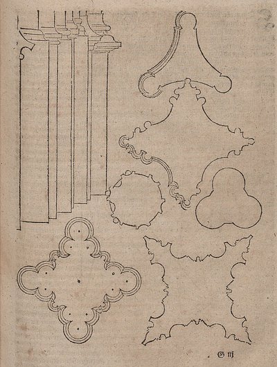 Zuilensokkel en plattegronden van gotische bundelpijlers door Albrecht Dürer